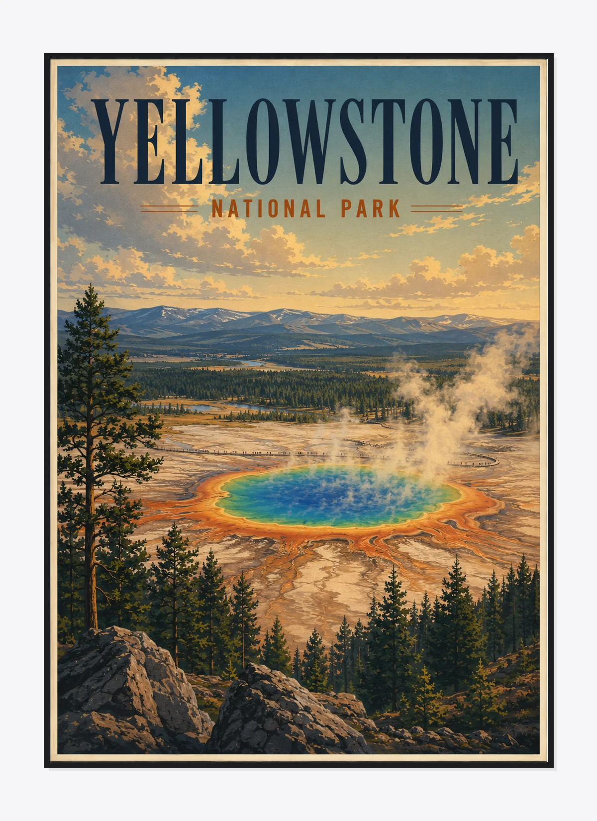 Yellowstone National Park Retro Anime Travel Poster