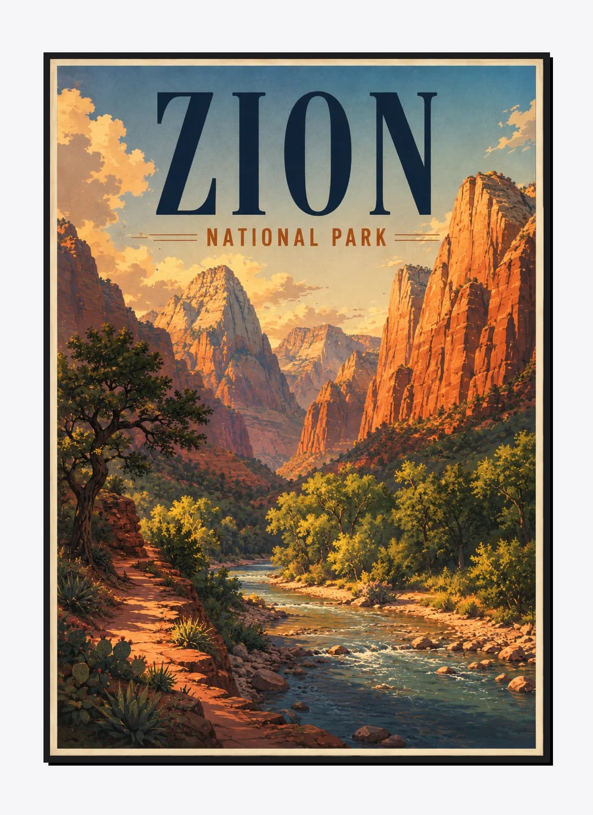 Zion National Park Retro Anime Travel Poster Mockup