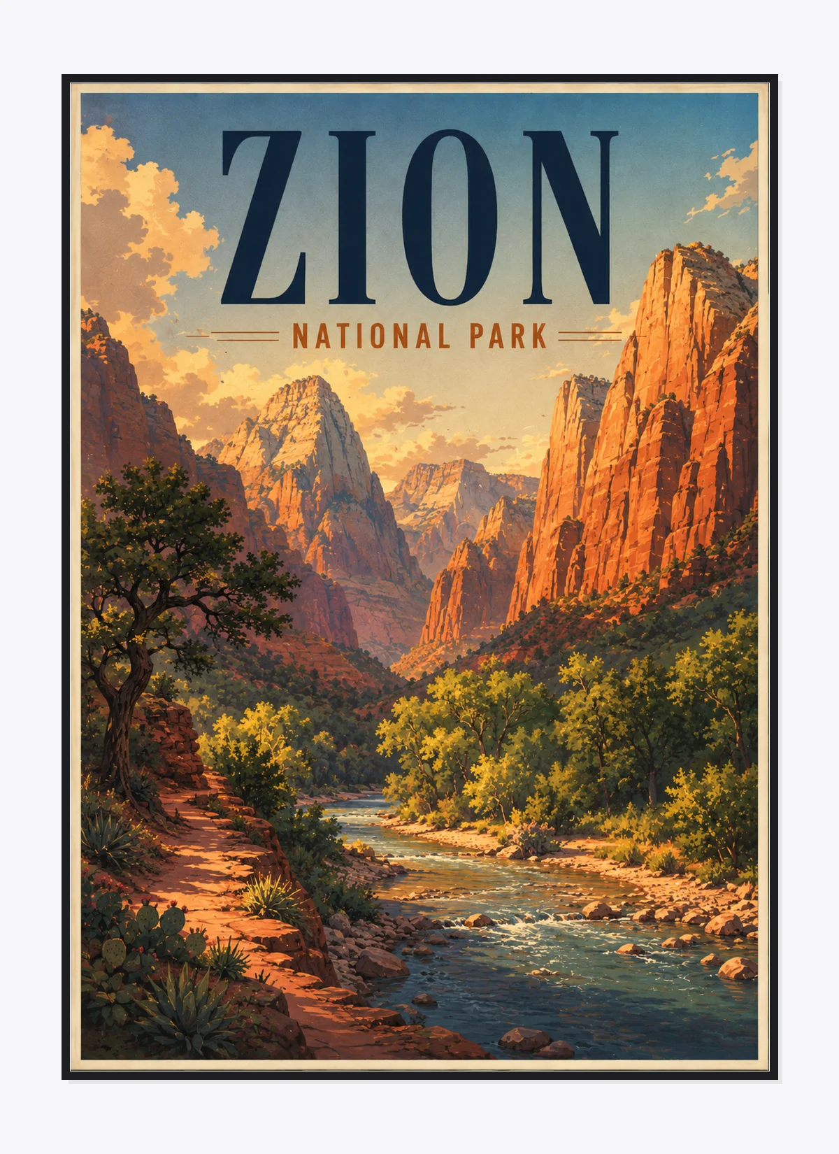 Zion National Park Retro Anime Travel Poster